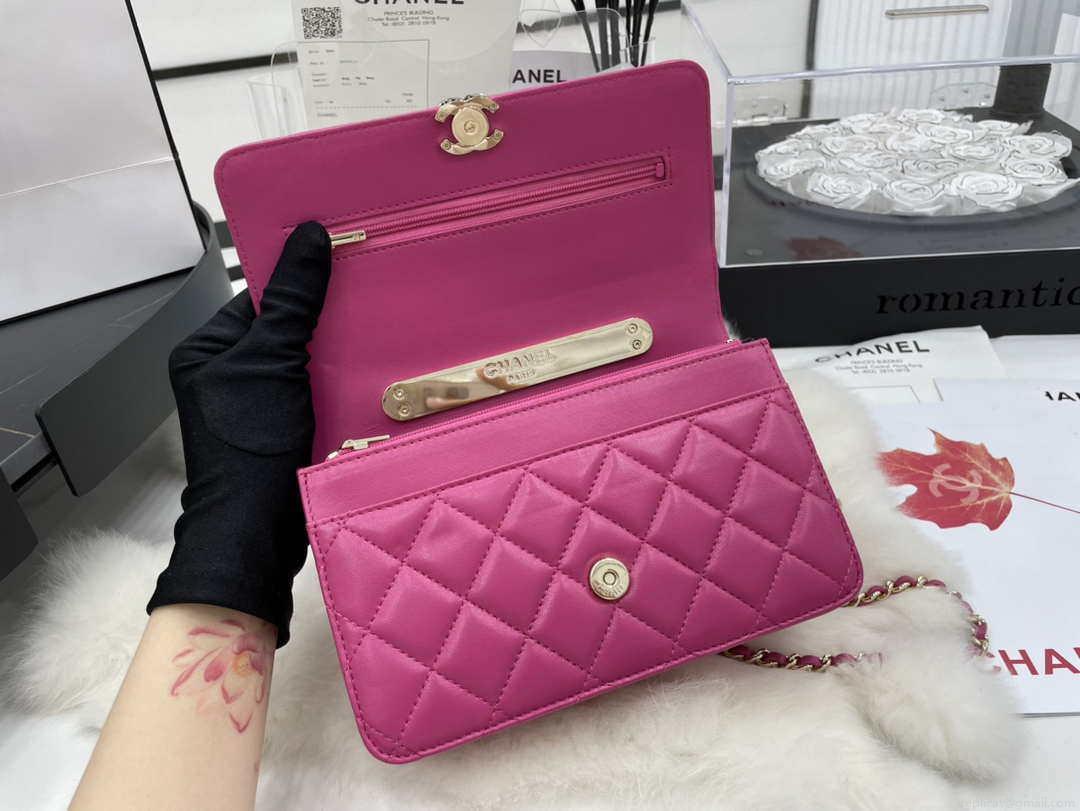 Chanel AP2844 Wallet on chain Lambskin bag with top handle Light gold Dark Pink