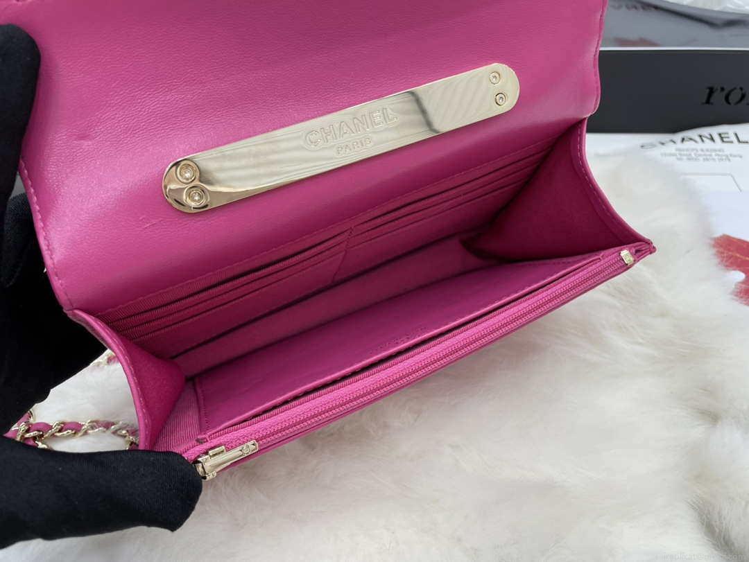 Chanel AP2844 Wallet on chain Lambskin bag with top handle Light gold Dark Pink