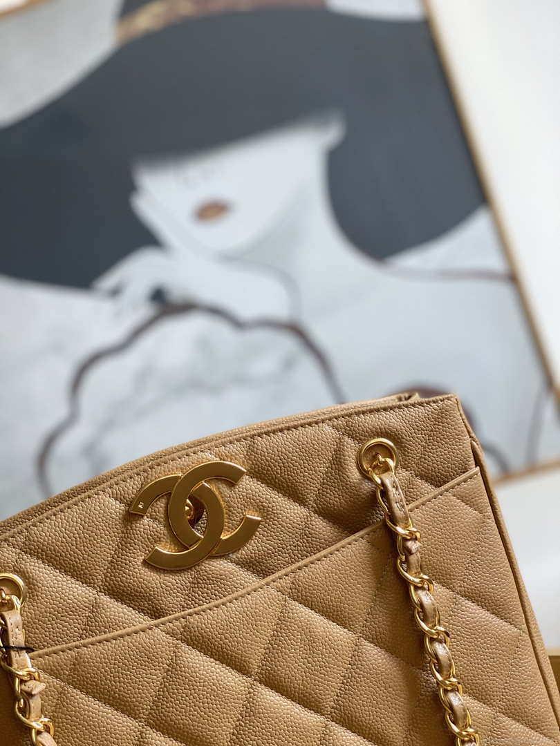 Chanel Vintage A98 Large Shopping Bag Calfskin Tan
