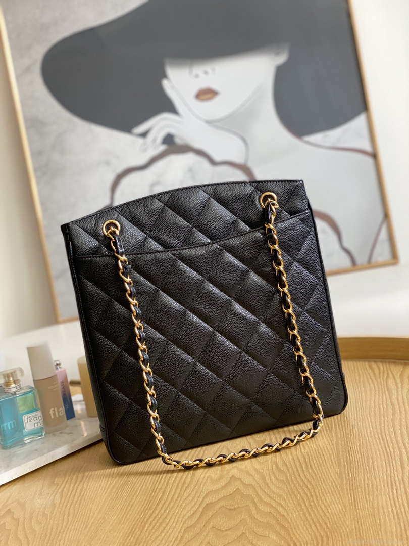Chanel Vintage A98 Large Shopping Bag Calfskin Black