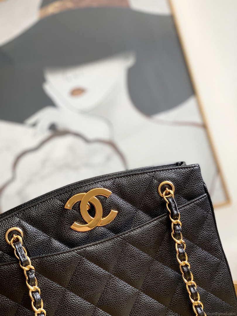 Chanel Vintage A98 Large Shopping Bag Calfskin Black