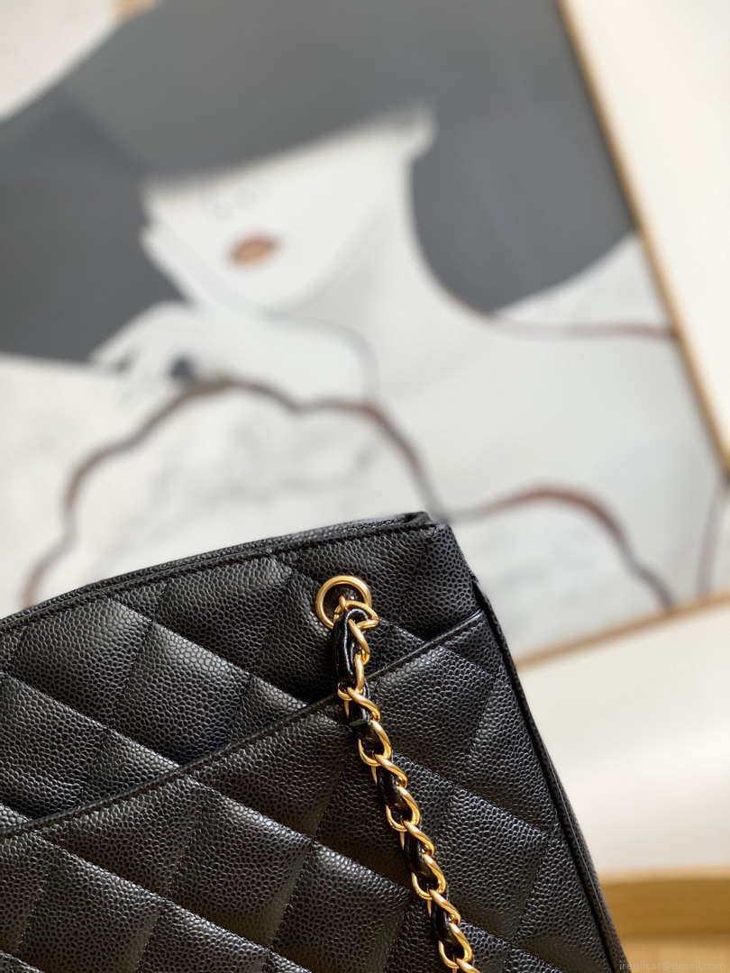 Chanel Vintage A98 Large Shopping Bag Calfskin Black