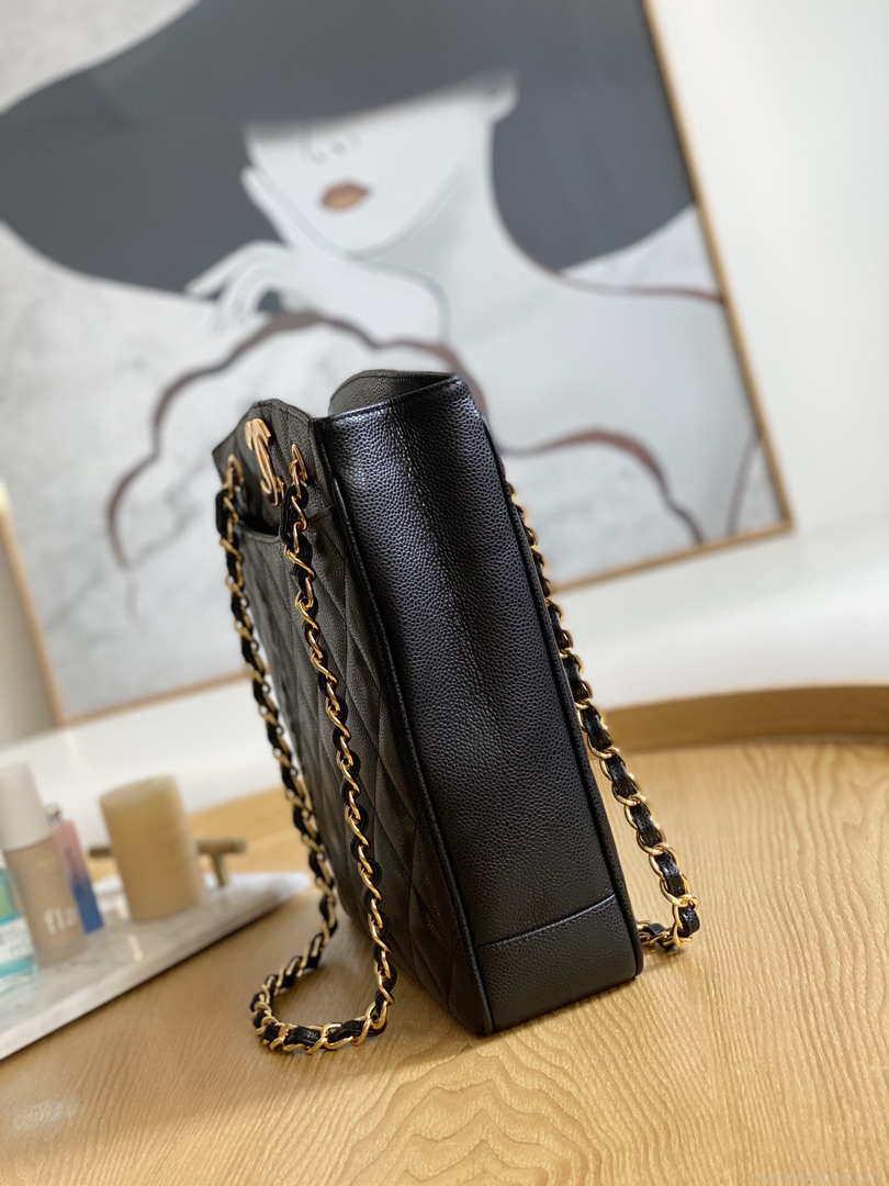 Chanel Vintage A98 Large Shopping Bag Calfskin Black