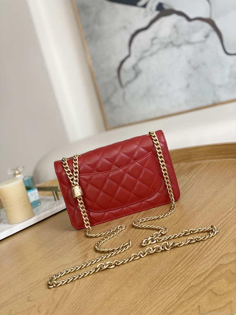 Chanel AP3043 WALLET ON CHAIN Lambskin & Gold-Tone Metal Red