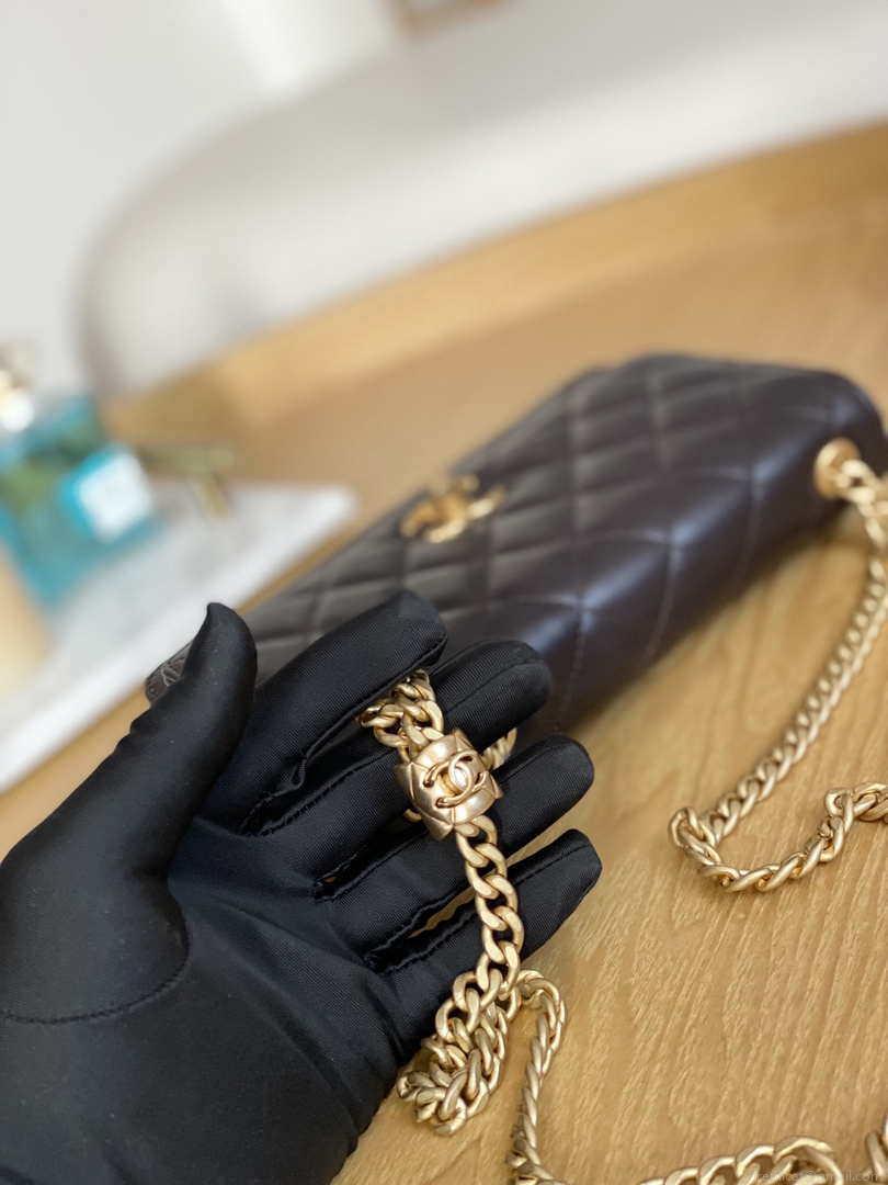 Chanel AP3043 WALLET ON CHAIN Lambskin & Gold-Tone Metal Dark Brown