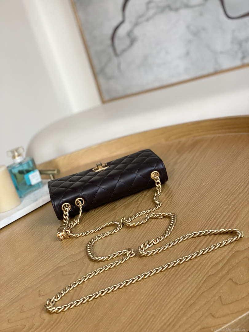 Chanel AP3043 WALLET ON CHAIN Lambskin & Gold-Tone Metal Dark Brown