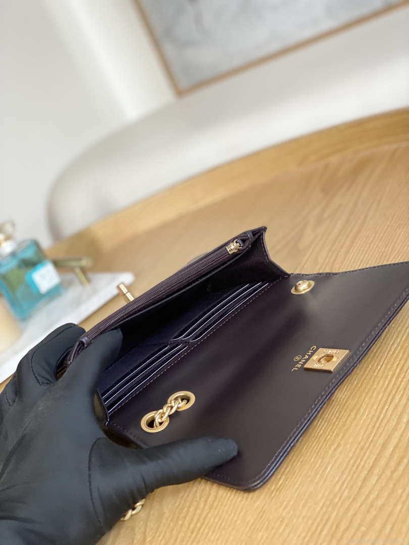 Chanel AP3043 WALLET ON CHAIN Lambskin & Gold-Tone Metal Dark Brown