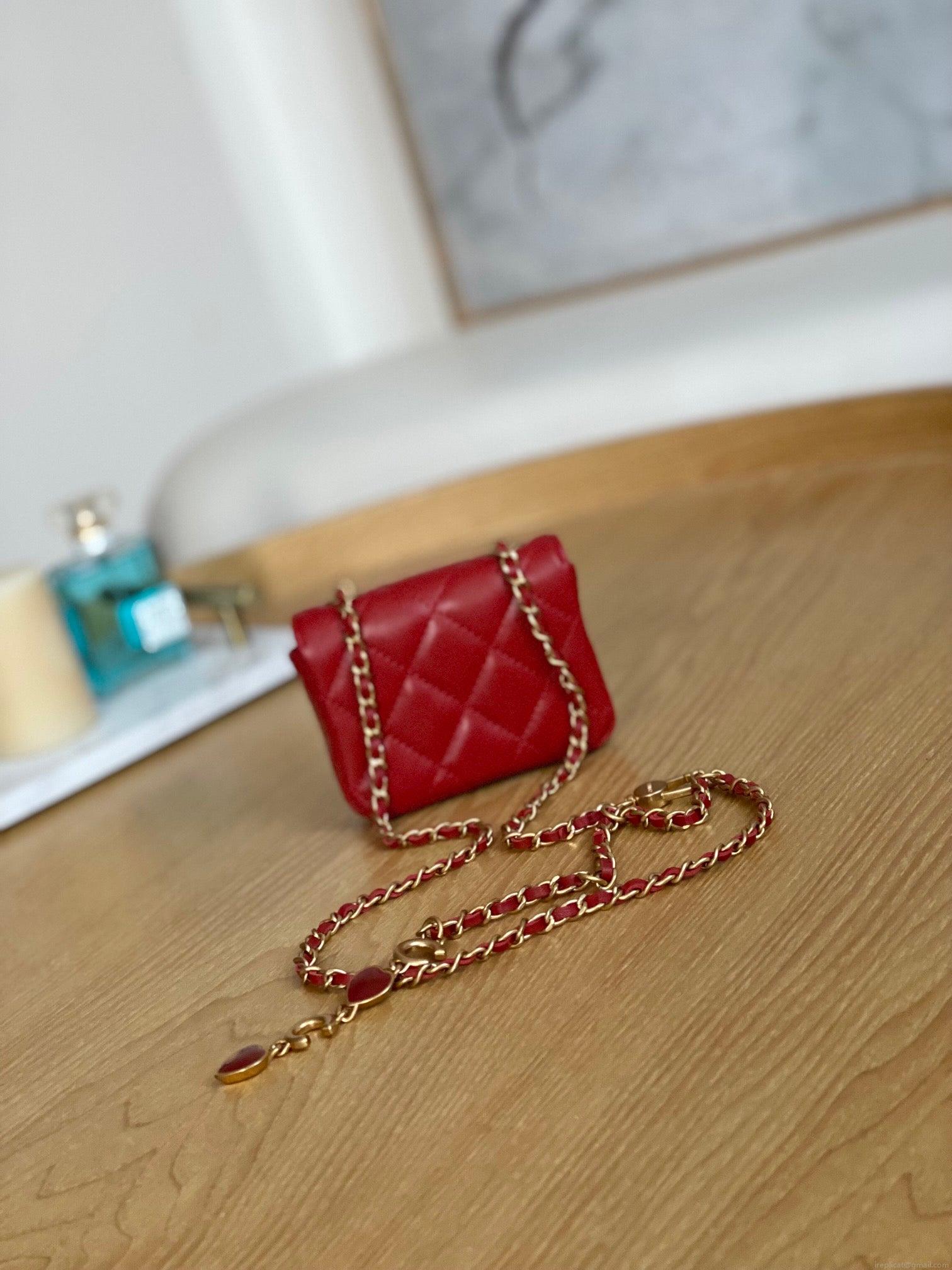 Chanel AP3037 BELT Bag Lambskin Enamel & Gold-Tone Metal Red