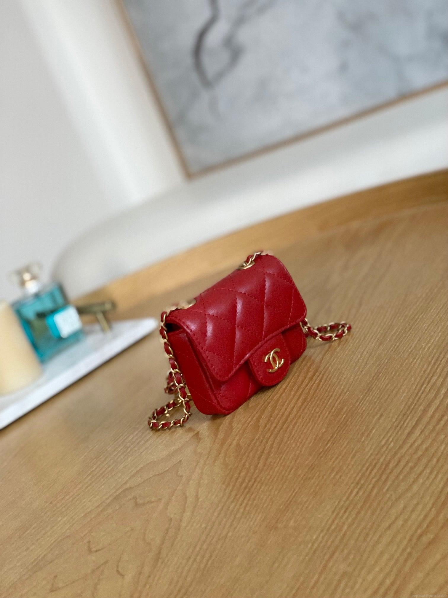 Chanel AP3037 BELT Bag Lambskin Enamel & Gold-Tone Metal Red