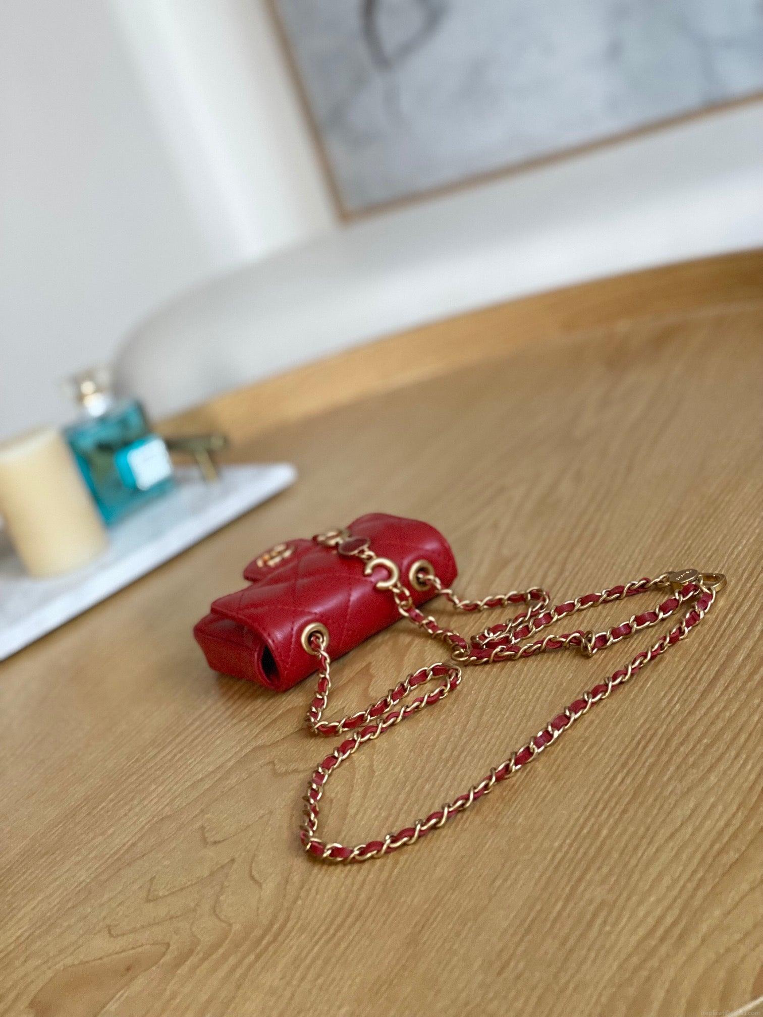 Chanel AP3037 BELT Bag Lambskin Enamel & Gold-Tone Metal Red