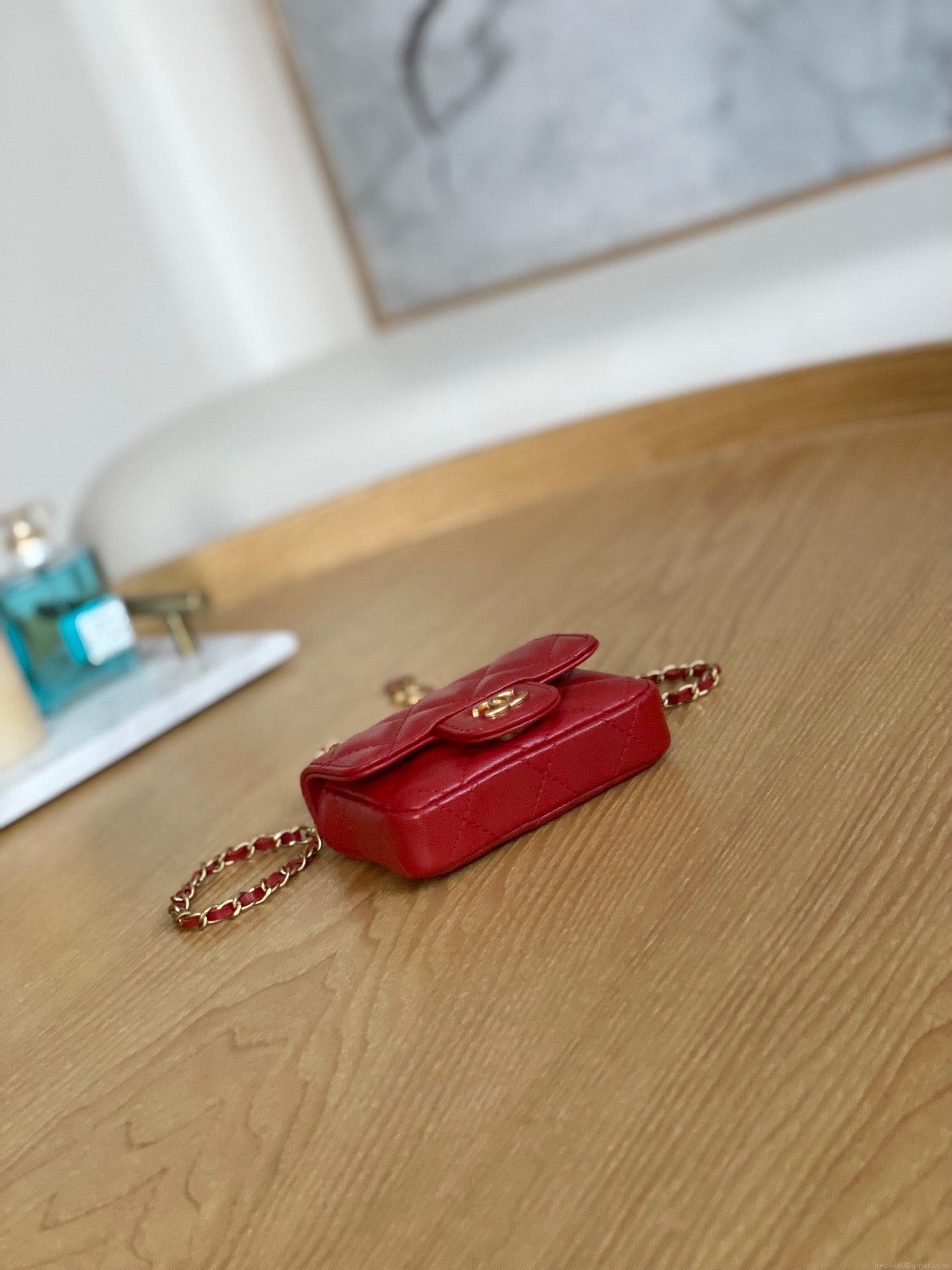 Chanel AP3037 BELT Bag Lambskin Enamel & Gold-Tone Metal Red