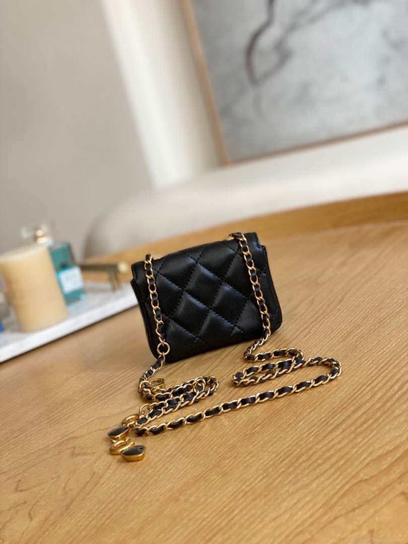 Chanel AP3037 BELT Bag Lambskin Enamel & Gold-Tone Metal Black
