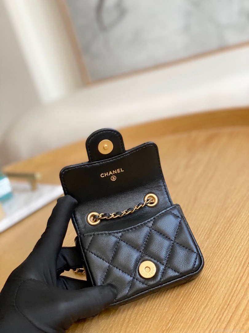 Chanel AP3037 BELT Bag Lambskin Enamel & Gold-Tone Metal Black