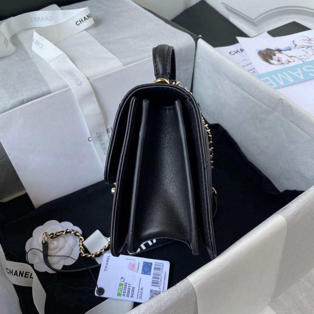 Chanel Small Flap Bag With top Handle Calfskin CC AS2680 Black