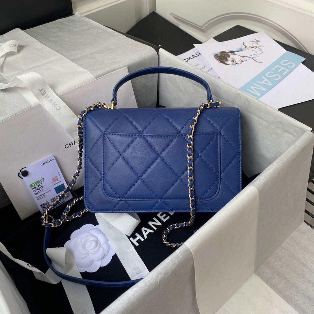 Chanel Small Flap Bag With top Handle Calfskin CC AS2680 Blue