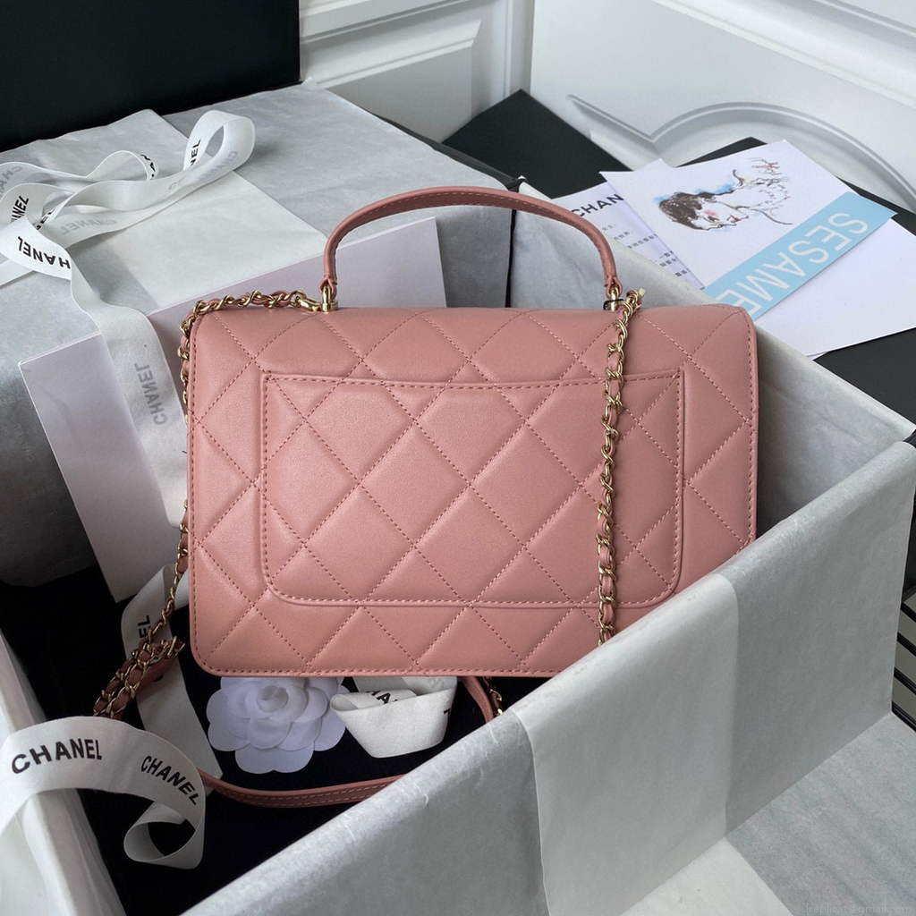 Chanel CC AS2681 Flap Bag With top Handle Calfskin Pink
