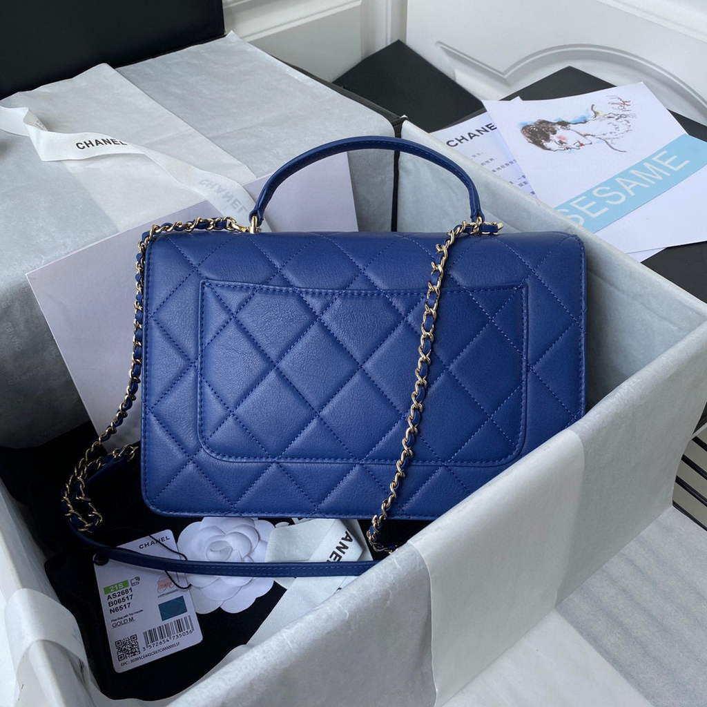 Chanel CC AS2681 Flap Bag With top Handle Calfskin Blue