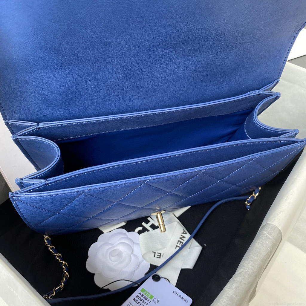 Chanel CC AS2681 Flap Bag With top Handle Calfskin Blue