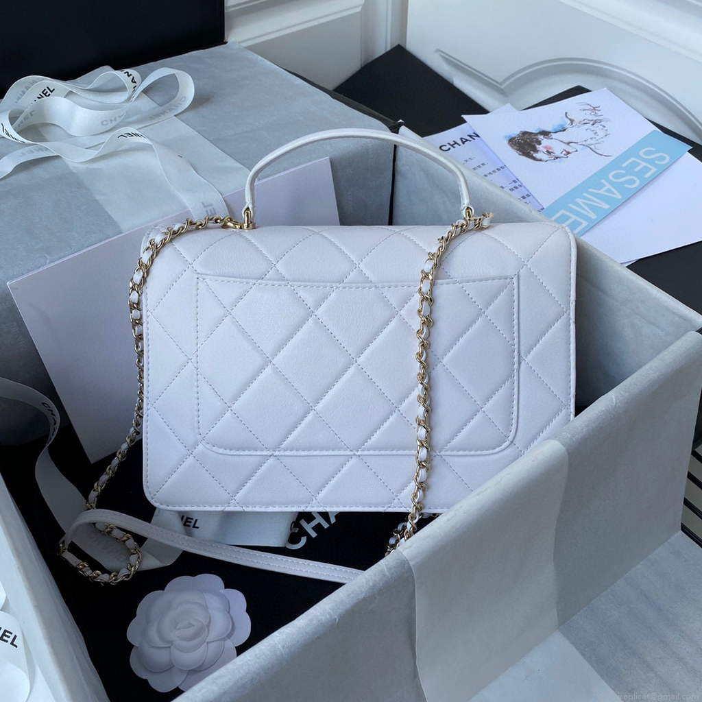 Chanel CC AS2681 Flap Bag With top Handle Calfskin White