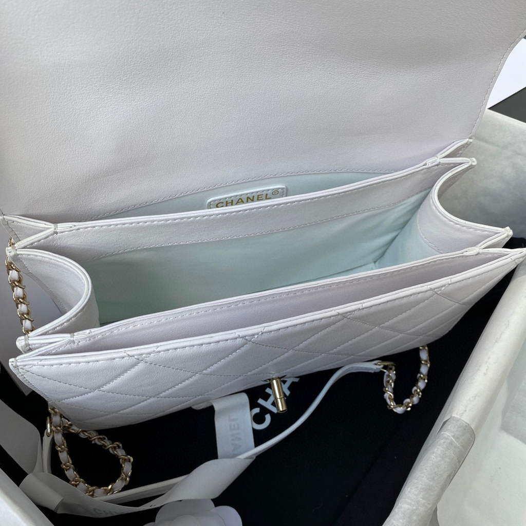 Chanel CC AS2681 Flap Bag With top Handle Calfskin White