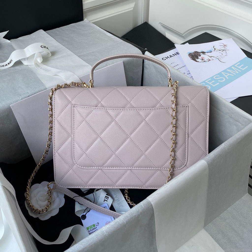 Chanel CC AS2681 Flap Bag With top Handle Calfskin Light Pink