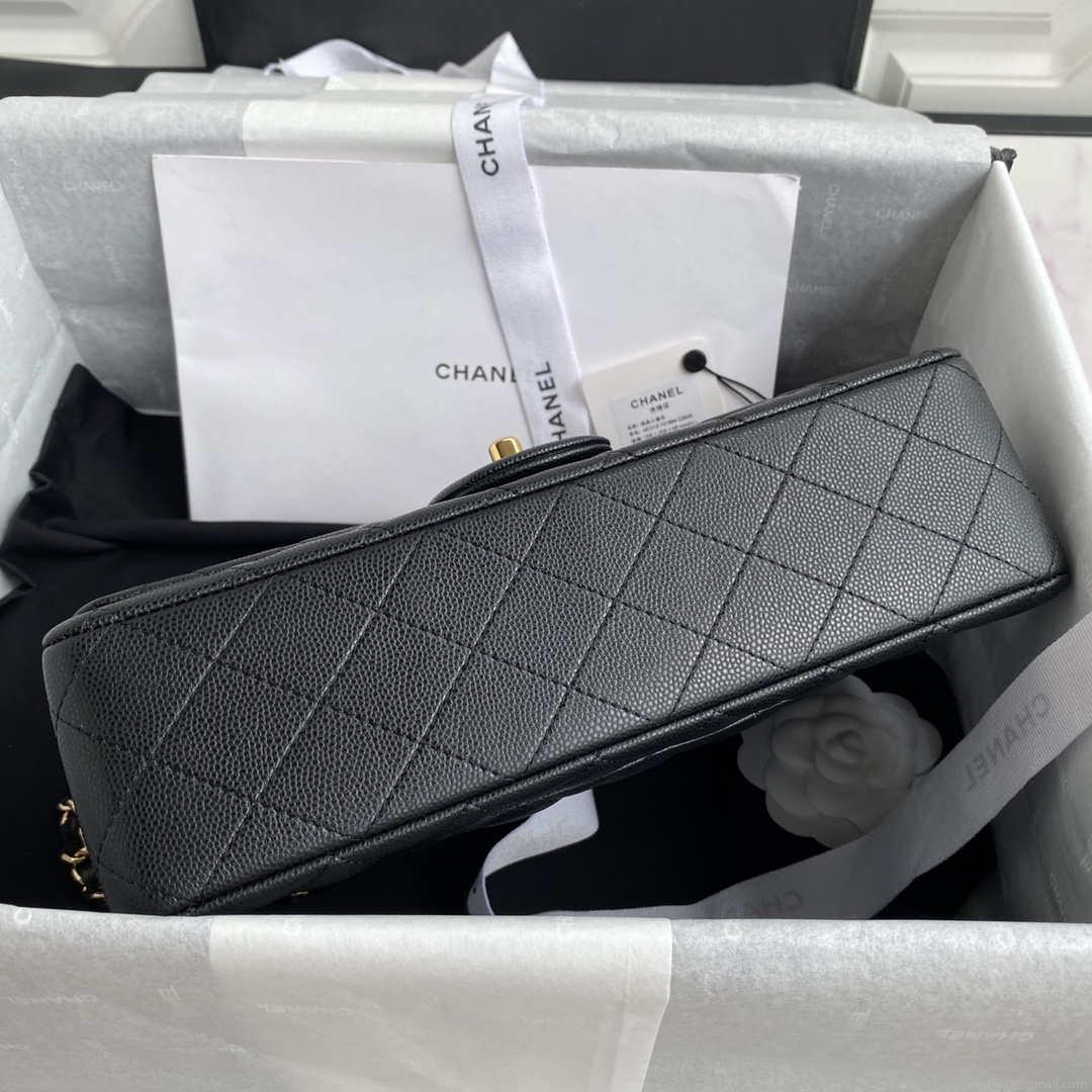Chanel Flap Classic bag Grained shiny Calfskin Black A01112 Gold seamless edge