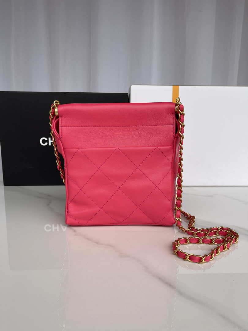 Chanel AS3793 Small Bucket Bag Lambskin Resin & Gold-Tone Metal Red