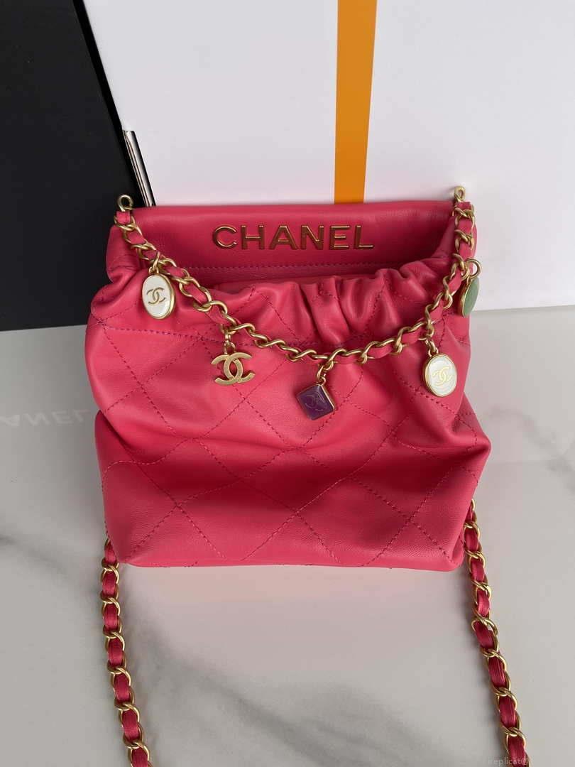 Chanel AS3793 Small Bucket Bag Lambskin Resin & Gold-Tone Metal Red