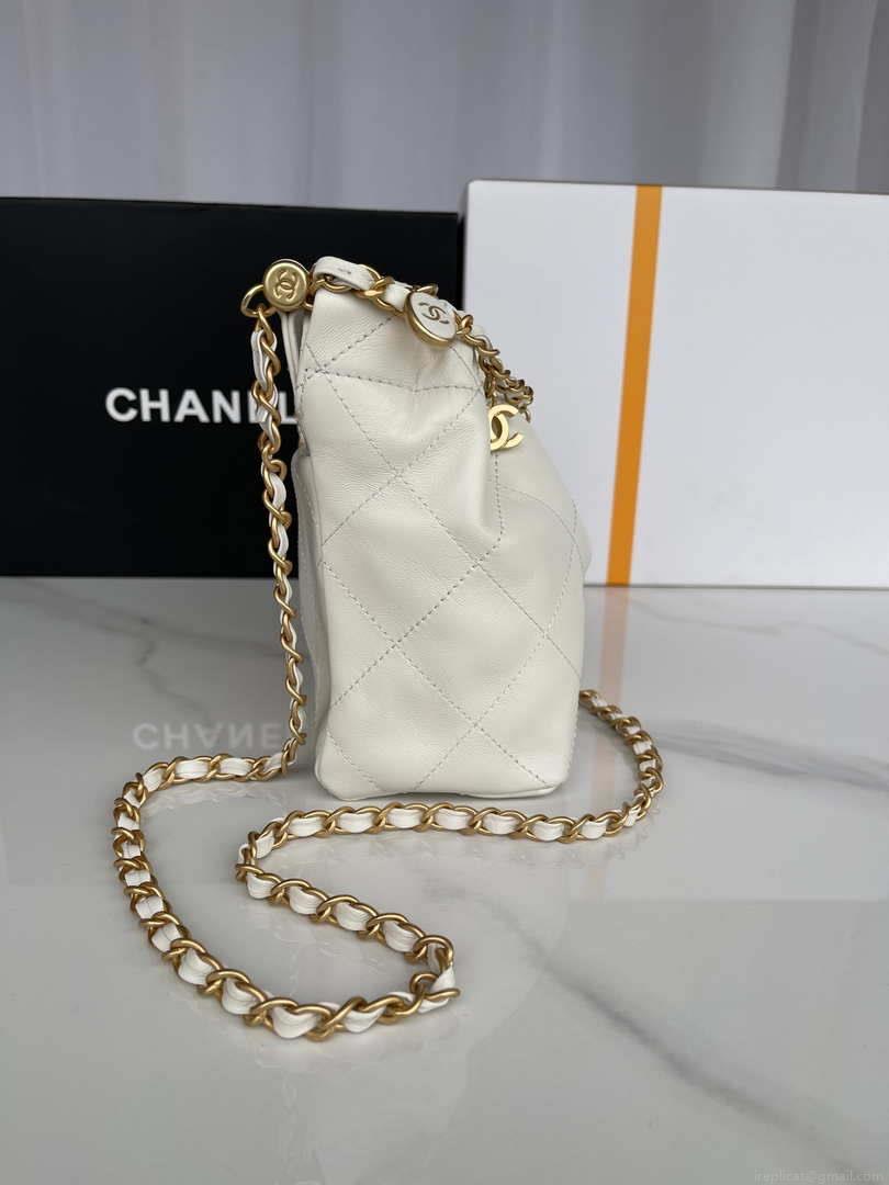 Chanel AS3793 Small Bucket Bag Lambskin Resin & Gold-Tone Metal White
