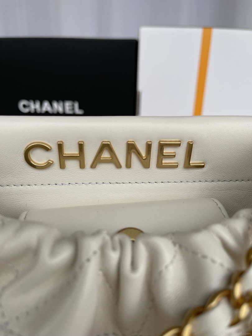 Chanel AS3793 Small Bucket Bag Lambskin Resin & Gold-Tone Metal White
