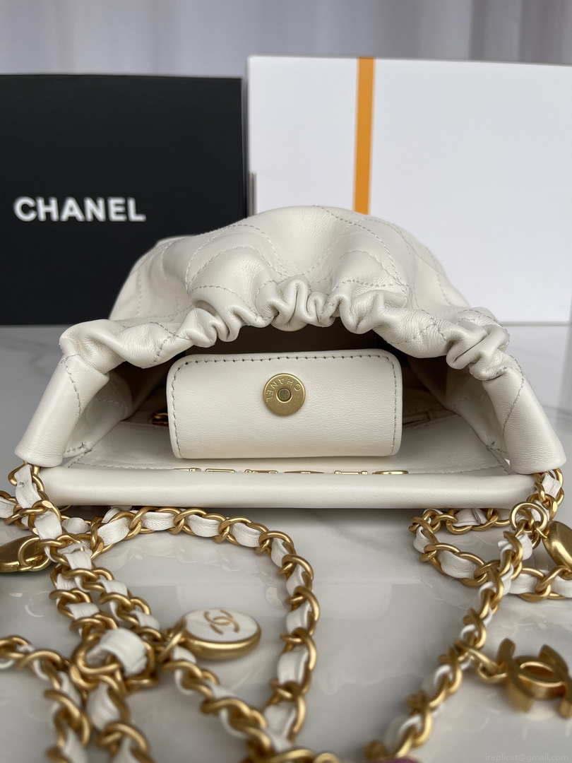 Chanel AS3793 Small Bucket Bag Lambskin Resin & Gold-Tone Metal White