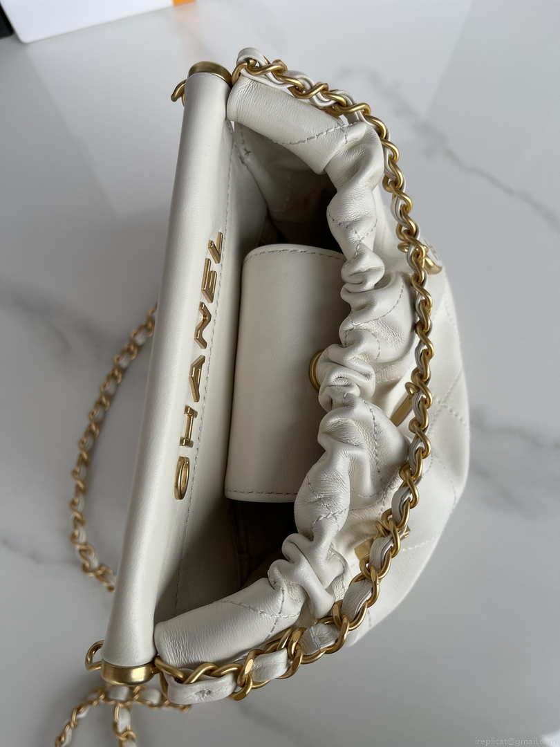 Chanel AS3793 Small Bucket Bag Lambskin Resin & Gold-Tone Metal White