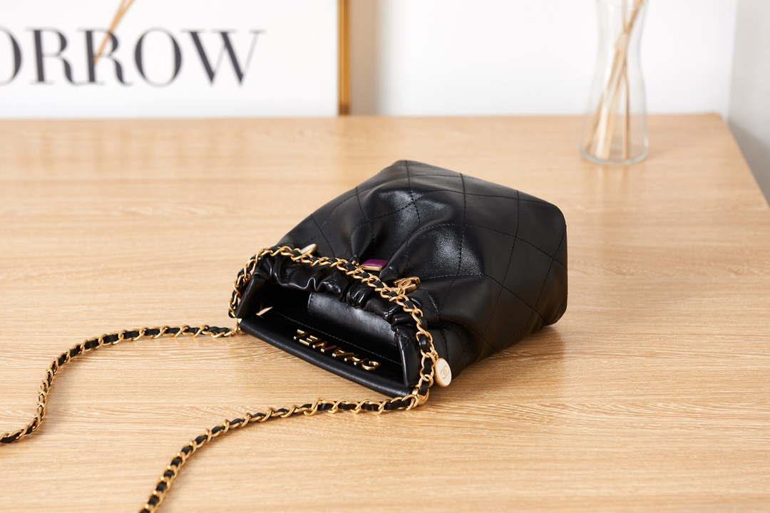 Chanel AS3793 Small Bucket Bag Lambskin Resin & Gold-Tone Metal Black