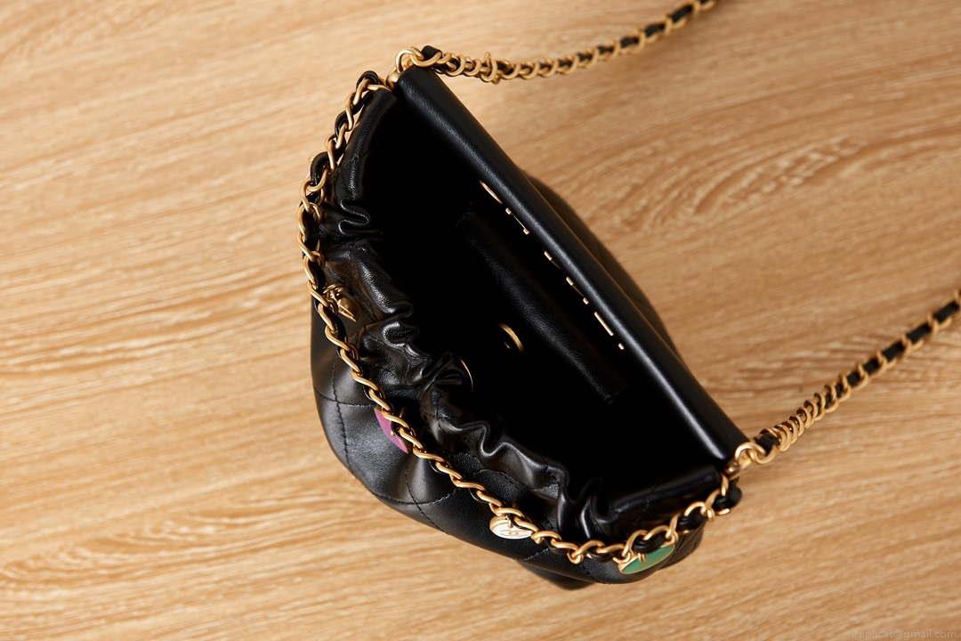 Chanel AS3793 Small Bucket Bag Lambskin Resin & Gold-Tone Metal Black