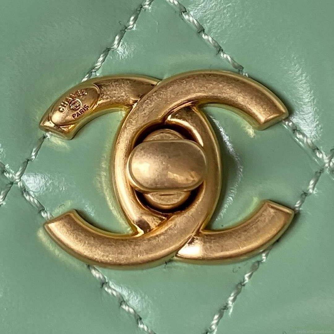 Chanel AP3240 Flap Bag With Top Handle Lambskin & Gold-Tone Metal Green