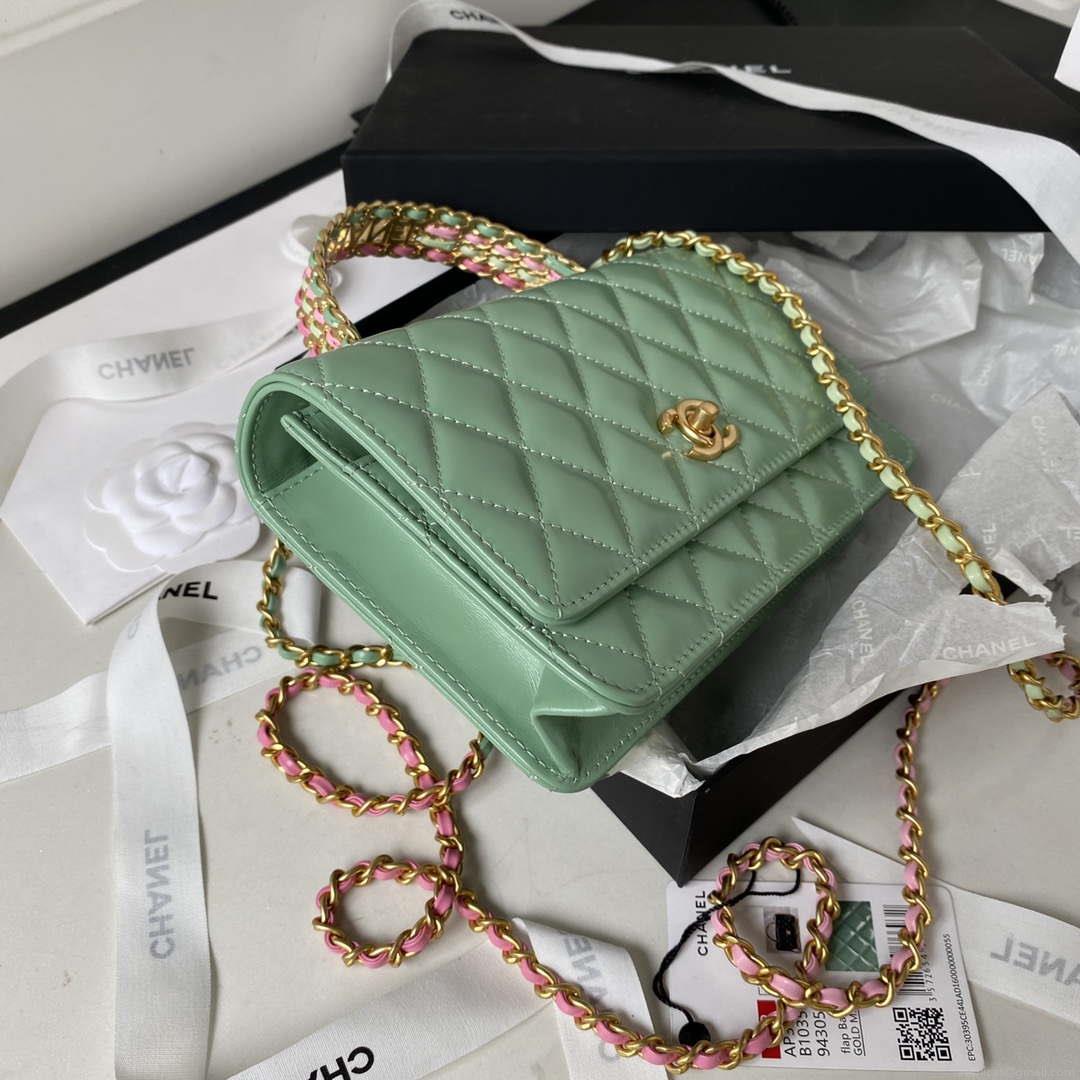 Chanel AP3240 Flap Bag With Top Handle Lambskin & Gold-Tone Metal Green
