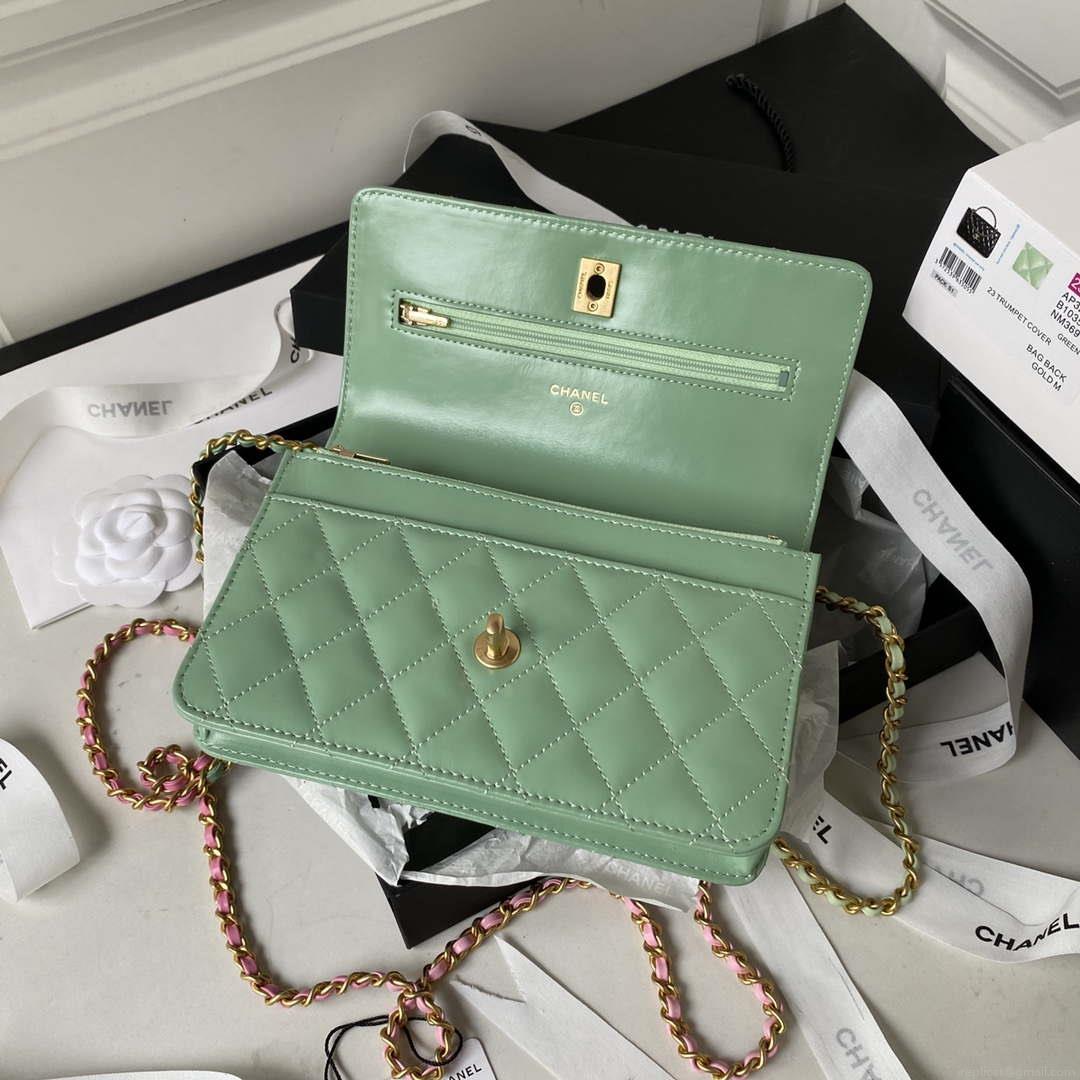 Chanel AP3240 Flap Bag With Top Handle Lambskin & Gold-Tone Metal Green