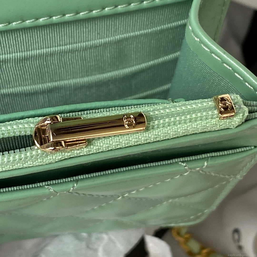 Chanel AP3240 Flap Bag With Top Handle Lambskin & Gold-Tone Metal Green