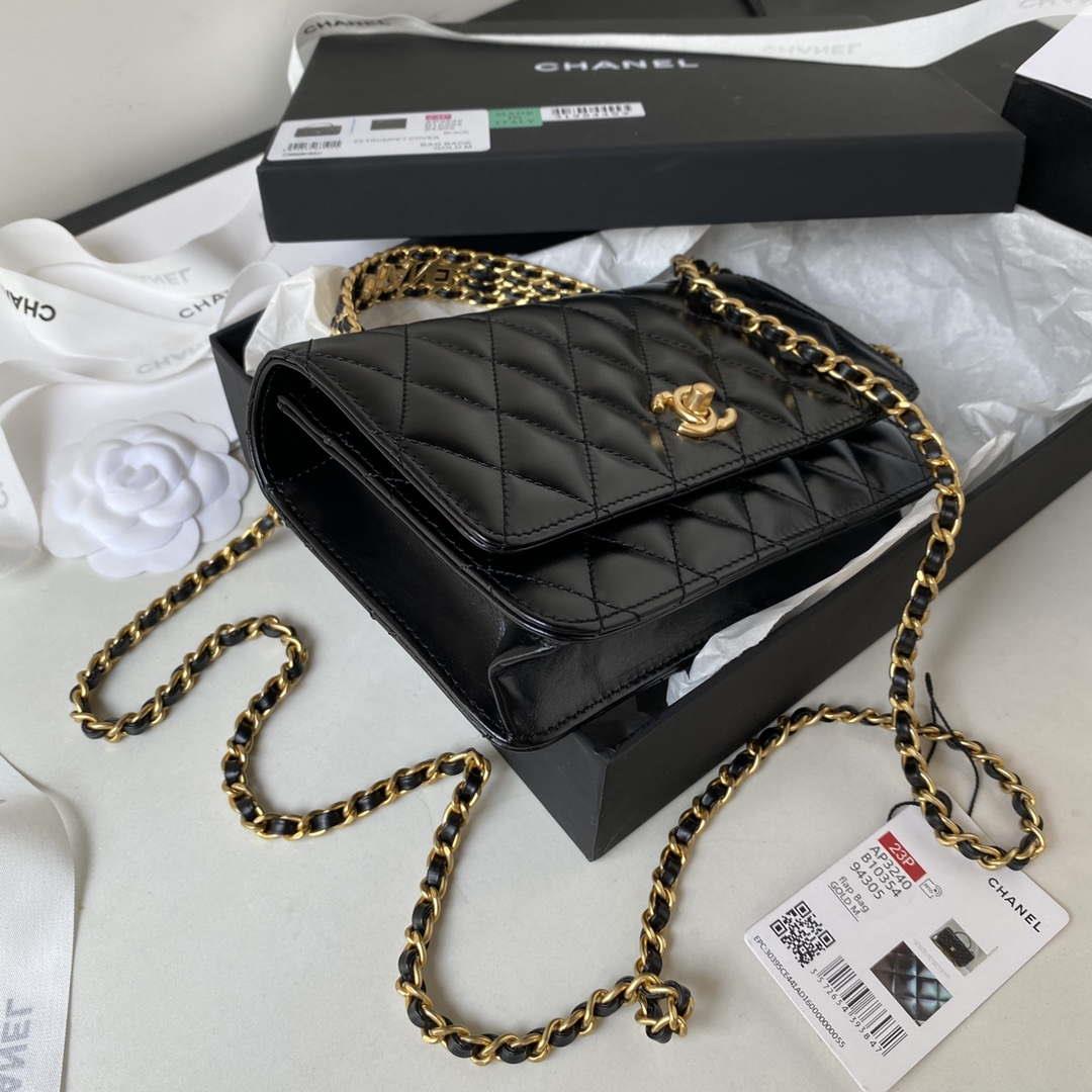 Chanel AP3240 Flap Bag With Top Handle Lambskin & Gold-Tone Metal Black