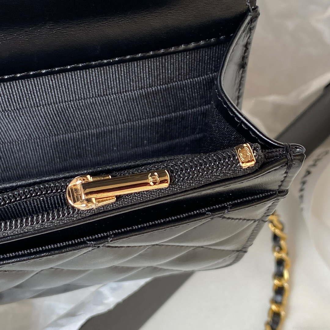 Chanel AP3240 Flap Bag With Top Handle Lambskin & Gold-Tone Metal Black