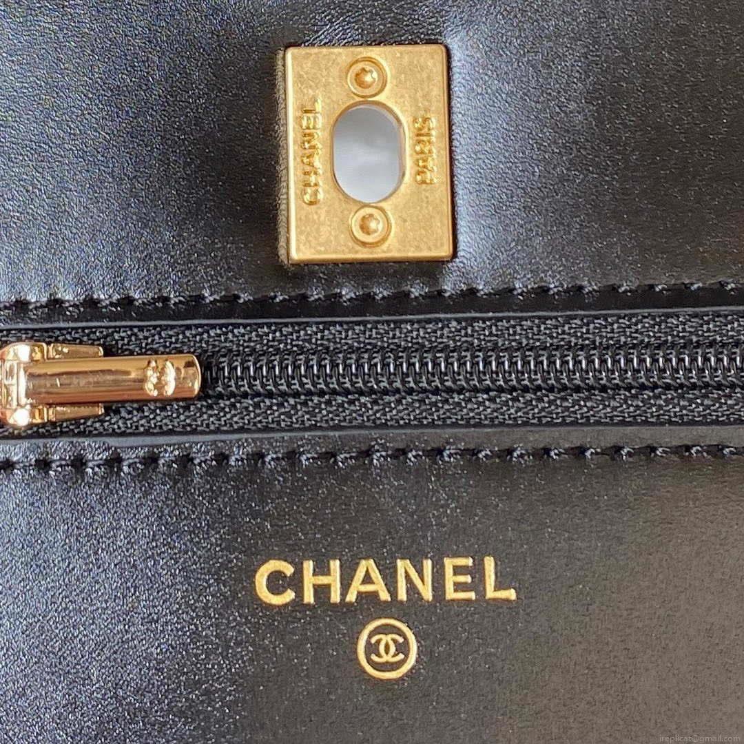 Chanel AP3240 Flap Bag With Top Handle Lambskin & Gold-Tone Metal Black
