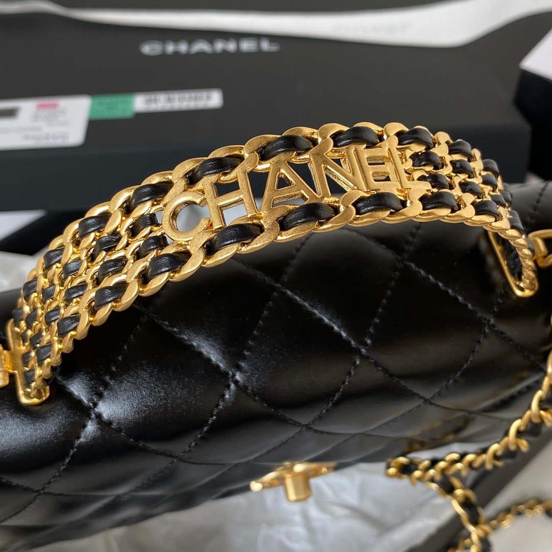 Chanel AP3240 Flap Bag With Top Handle Lambskin & Gold-Tone Metal Black