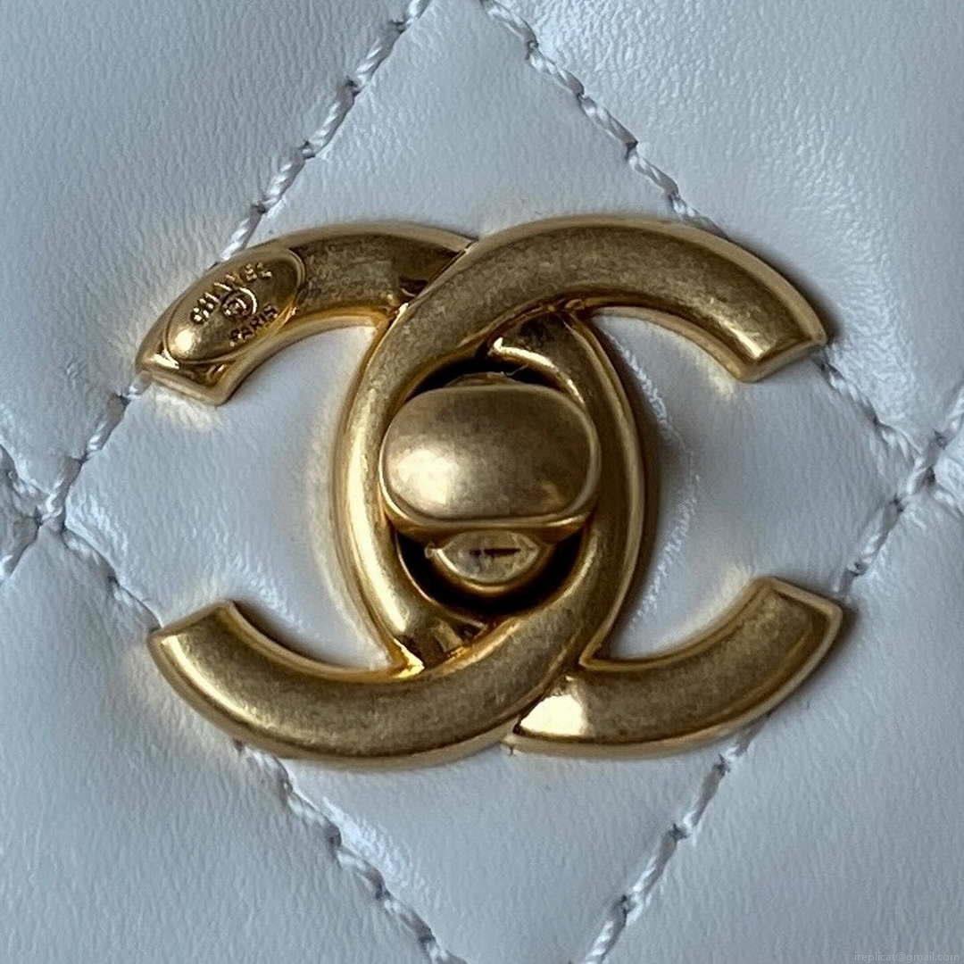 Chanel AP3240 Flap Bag With Top Handle Lambskin & Gold-Tone Metal White