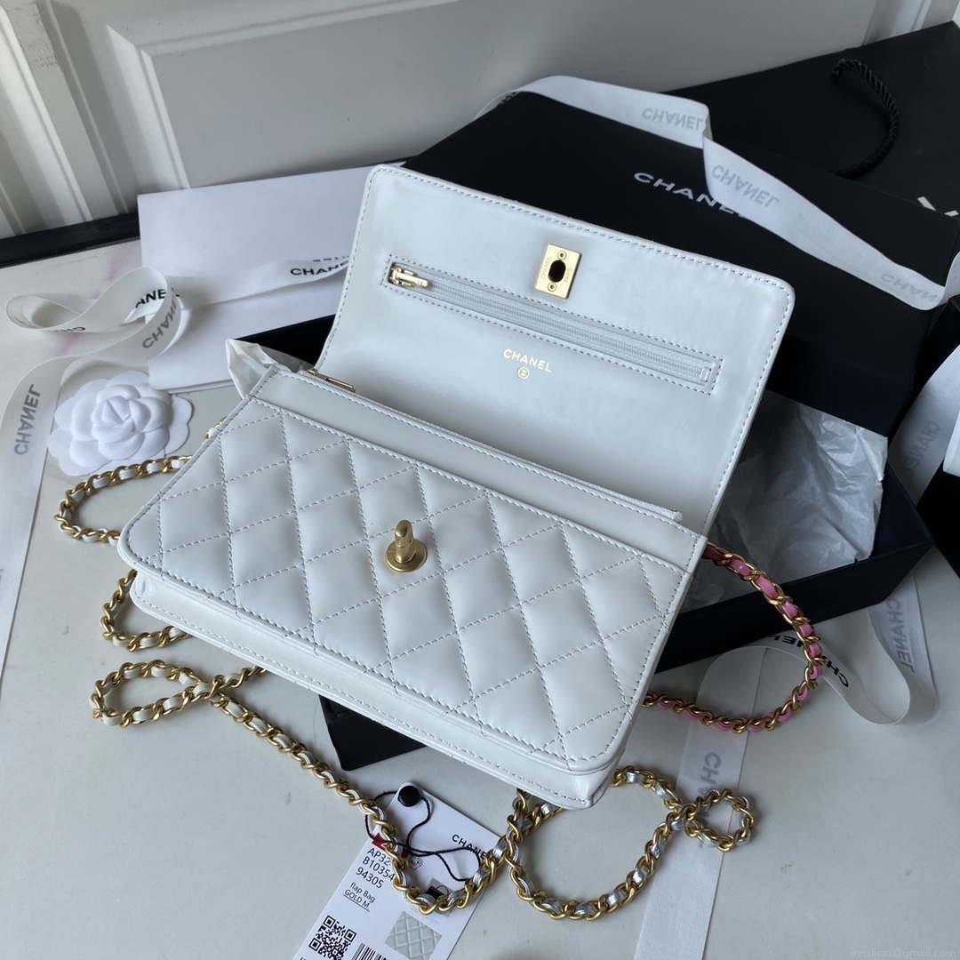 Chanel AP3240 Flap Bag With Top Handle Lambskin & Gold-Tone Metal White