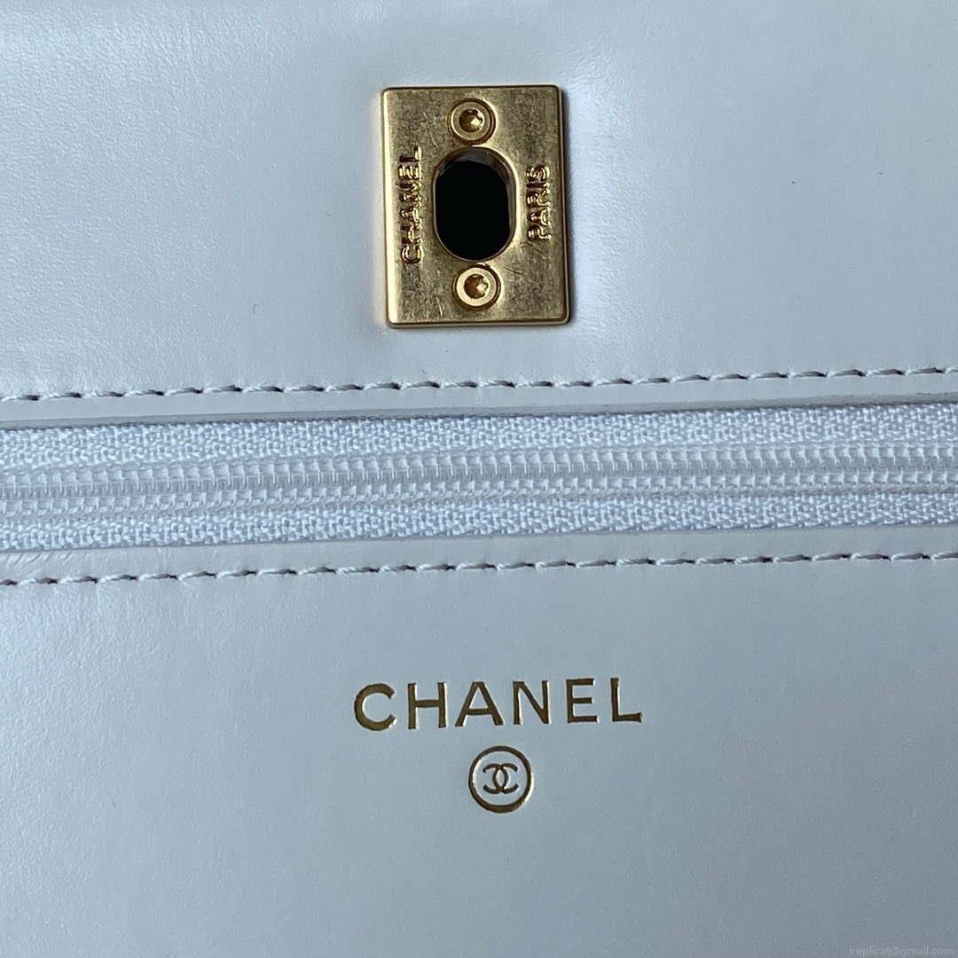 Chanel AP3240 Flap Bag With Top Handle Lambskin & Gold-Tone Metal White