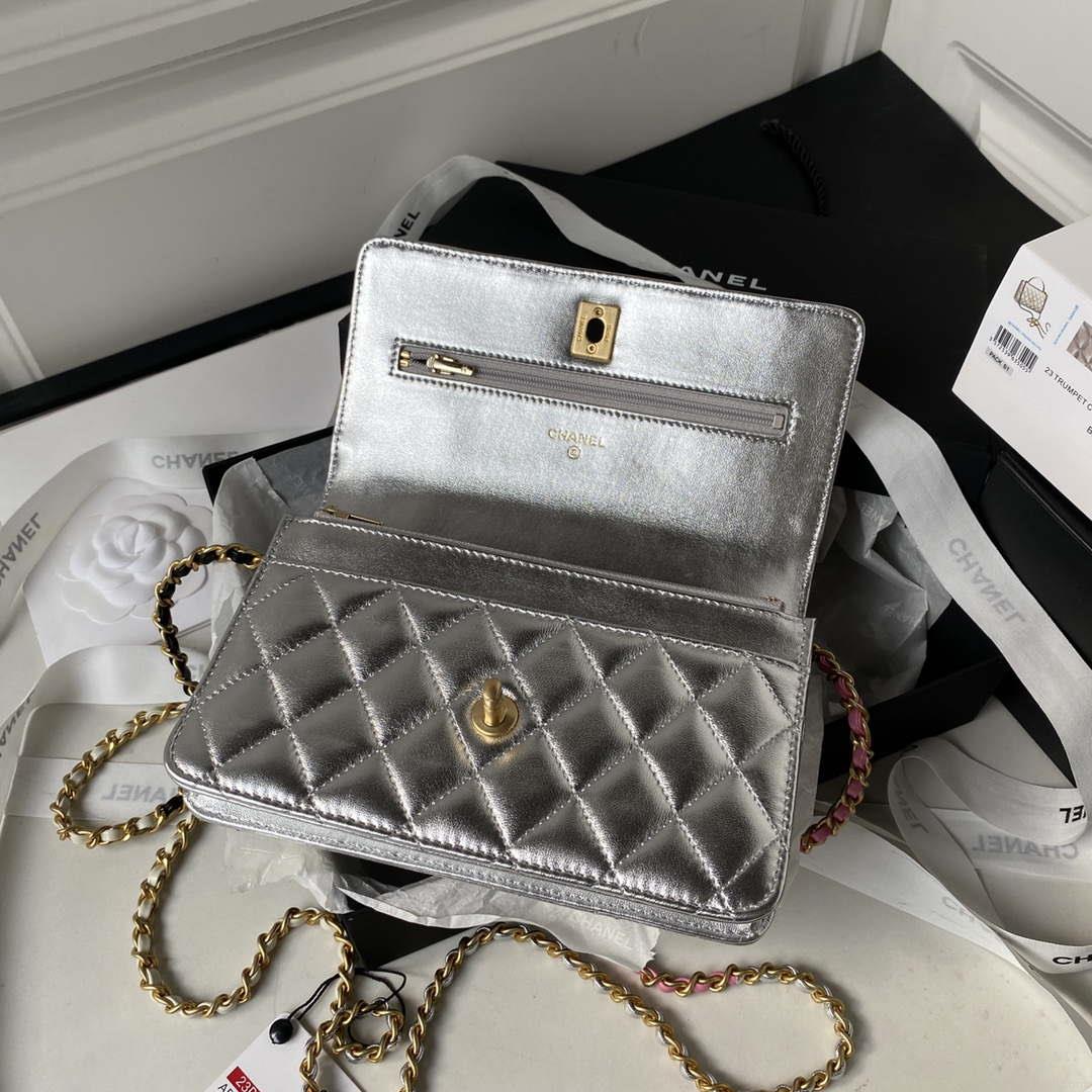 Chanel AP3240 Flap Bag With Top Handle Lambskin & Gold-Tone Metal Silver