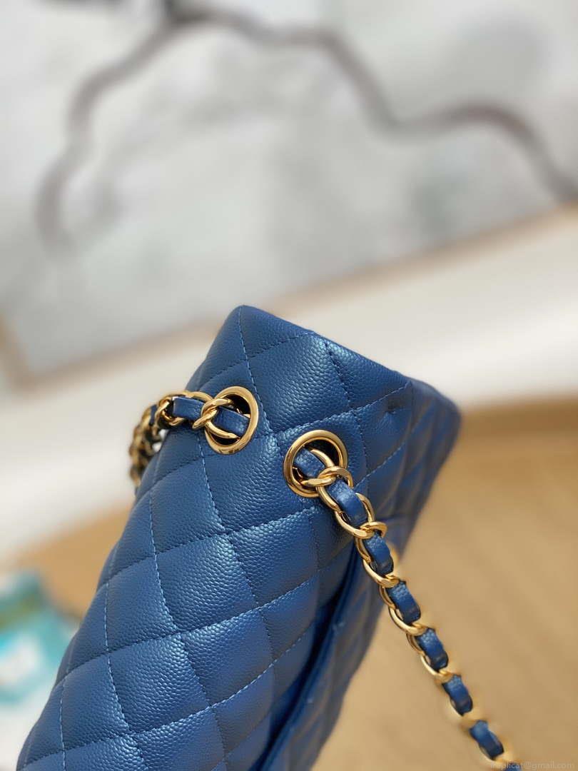 Chanel A01112 Flap Handbag Classic Grained shiny Calfskin Navy Blue Gold