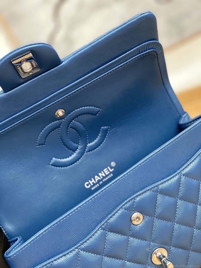 Chanel A01112 Flap Handbag Classic Grained shiny Calfskin Navy Blue Silver