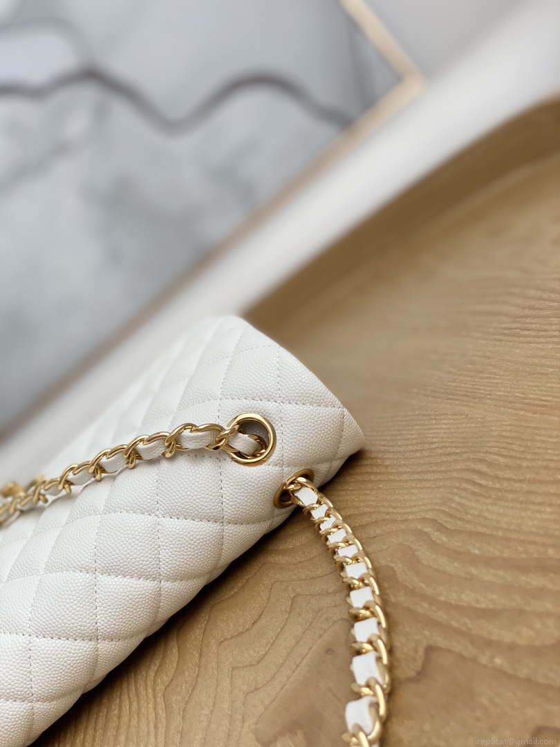Chanel A01112 Flap Handbag Classic Grained shiny Calfskin White Gold