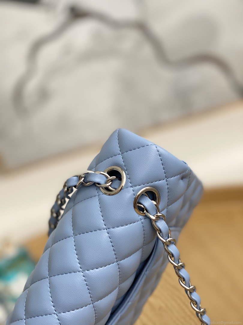 Chanel A01112 Flap Classic Bag Lambskin Light Blue Silver
